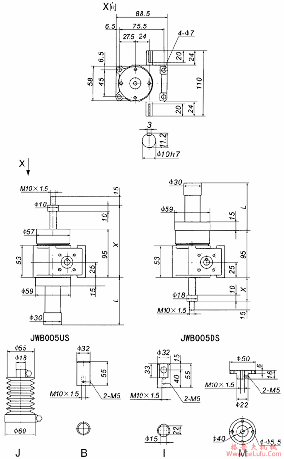 JWB005丝杠升降机外形尺寸表(图2) JWB005丝杠升降机外形尺寸表(图2)