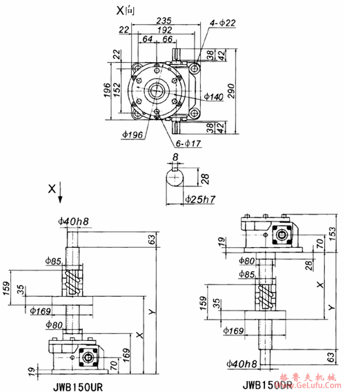 JWB150丝杠升降机外形尺寸表(图3)