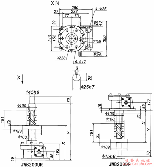 JWB200丝杠升降机外形尺寸表(图3) JWB200丝杠升降机外形尺寸表(图3)