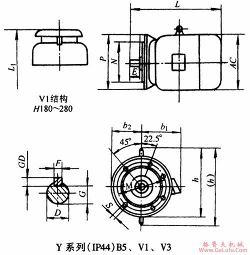Y系列（IP44)B5、V1、V3三相异步电动机外形及安装尺寸(图2)