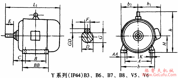 Y系列（IP44）B3、B7、B8、V5、V6三相异步电动机外形及其安装尺寸(图2)