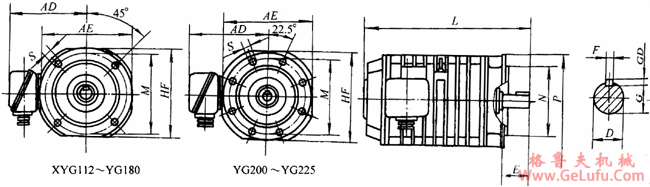YG系列辊道用三相异步电动机外形尺寸(H112~225mm)(图3) YG系列辊道用三相异步电动机外形尺寸(H112~225mm)(图3)