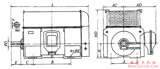 YTM、YHP、YMPS系列电站磨煤机专用三相异步电动机外形及安装尺寸（6KV）(图2)