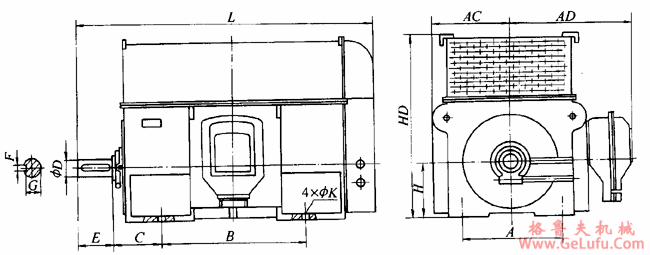 YFQF、YFSK、YFKK系列火电设备风机专用三相异步电动机外形及安装尺寸（6KV）(图4)