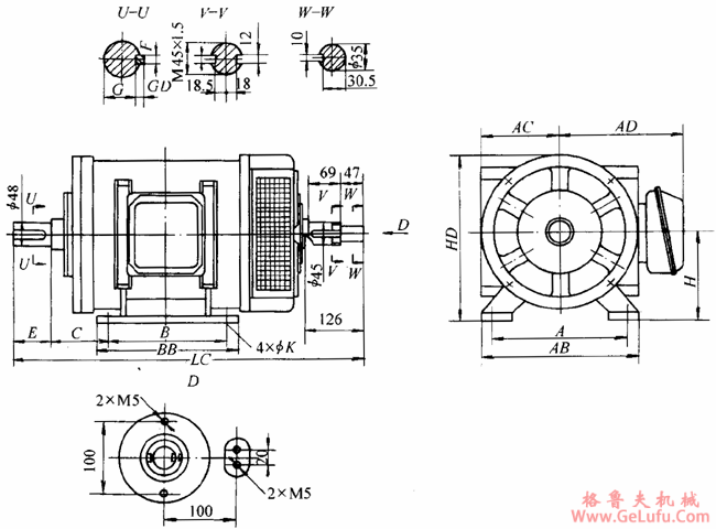 YTDP系列变频调速电梯用三相异步电动机外形尺寸（270～335）(图2)