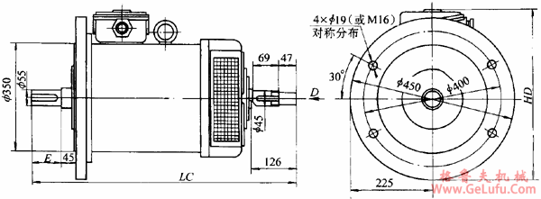 YTDP系列变频调速电梯用三相异步电动机外形尺寸（270～335）(图5)