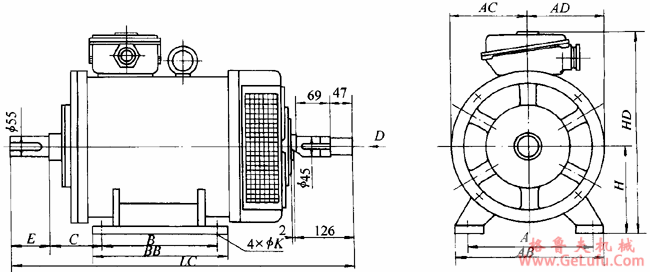 YTDP系列变频调速电梯用三相异步电动机外形尺寸（270～335）(图4)