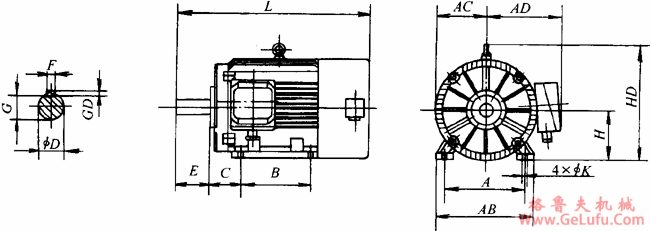 YTSP系列（IC416）变频调速三相异步电动机外形尺寸（H90～355mm） (图2)