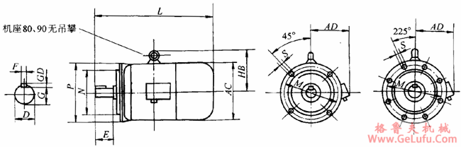 YEJ系列电磁制动三相异步电动机外形尺寸(H80~225mm) (图3) YEJ系列电磁制动三相异步电动机外形尺寸(H80~225mm) (图3)