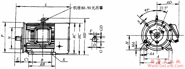 YEJ系列电磁制动三相异步电动机外形尺寸(H80~225mm) (图4) YEJ系列电磁制动三相异步电动机外形尺寸(H80~225mm) (图4)