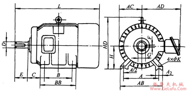 CH系列超高转差率三相异步电动机外形及安装尺寸(图2)