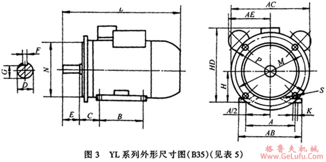 YL系列单相双值电容异步电动机外形安装尺寸(图4)