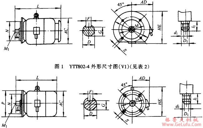 YTT型电缆卷筒三相异步电动机外形及安装尺寸(图2)
