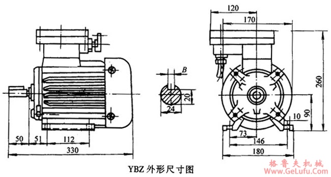 YBZ90S1-4型加油机专用隔爆型三相异步电动机参数尺寸(图2)