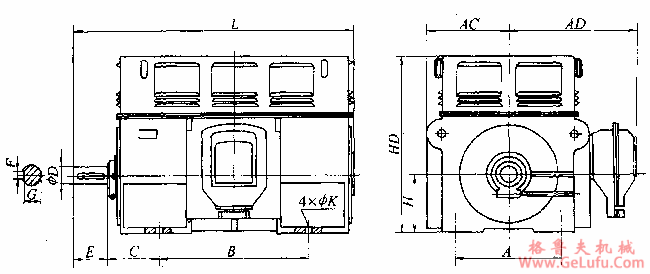 YD、YDKK、YDKS风机、水泵用三相异步电动机外形及安装尺寸（6kV）(图2)