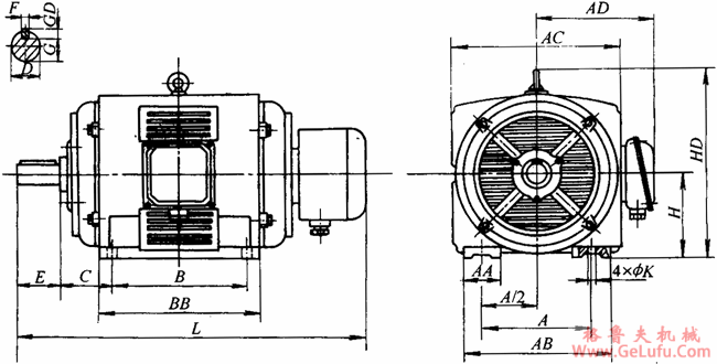 YR系列（IP23）三相异步电动机外形及尺寸（H160～280mm）(图2)