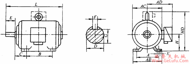 Y系列（IP23）三相异步电动机外形及安装尺寸（H160～280mm）(图2)