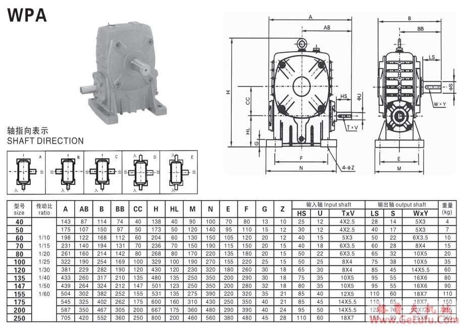 WPA系列蜗轮蜗杆减速机(图4)